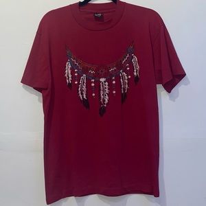 Vtg 90’s Native Tribal Feathers Single-Stitch Shirt Mens Sz L